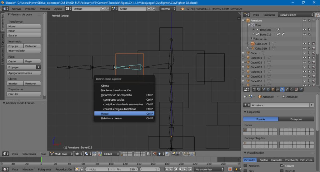 Modelaje y Rigging básico de un personaje estilo Clay Fighter - Cómo crear un esqueleto (rigging) en Blender (2)