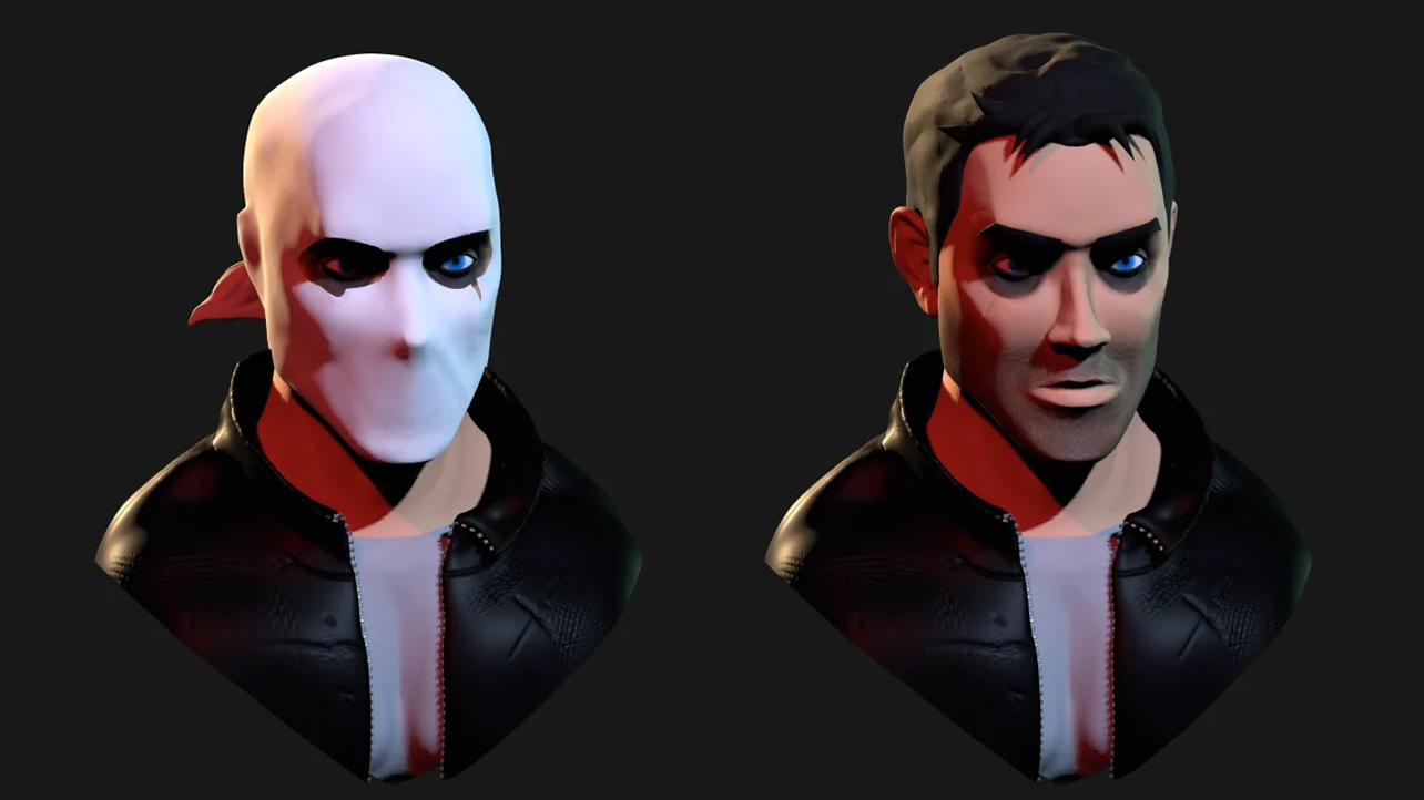 Pedro 3D sculpted portrait - masked vs unmasked